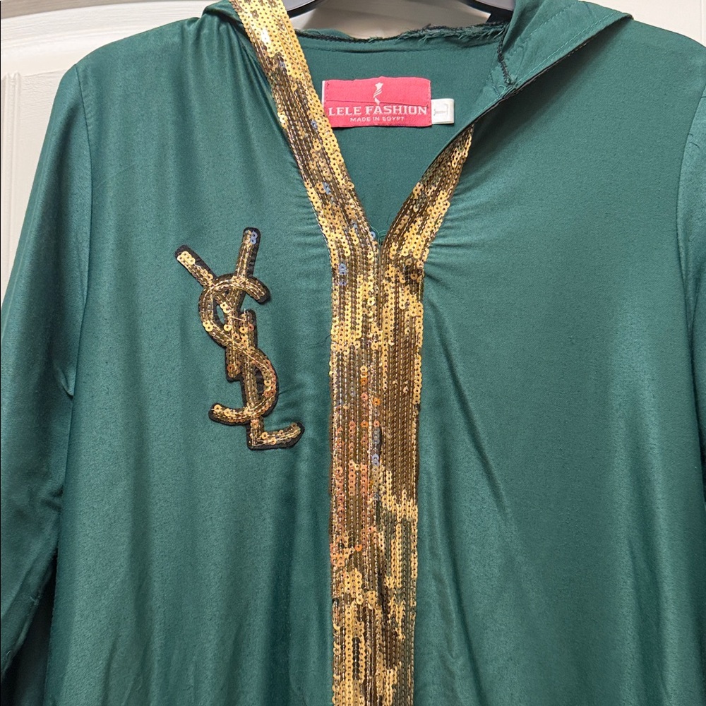 Green and Gold Long sleeve maxi traditional galabia